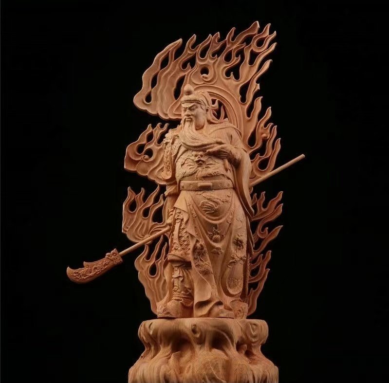 極美品 関羽像 精密彫刻 武財神 木彫仏像 美術品 仏教工芸 高さ約28cm
