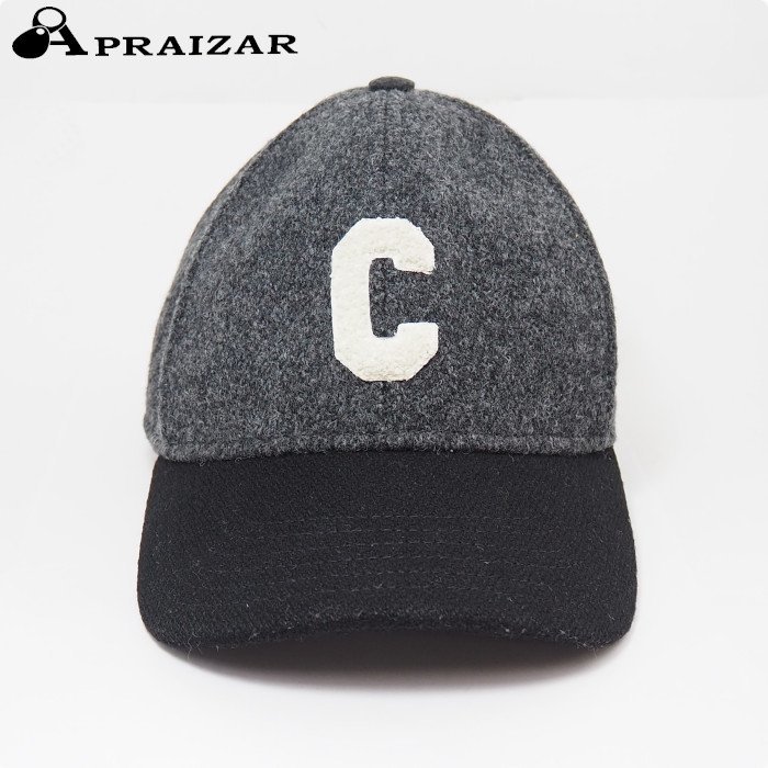 CELINE セリーヌ ウール ブラック/グレー イニシャル ベースボールキャップ 野球帽 帽子 S [53132]