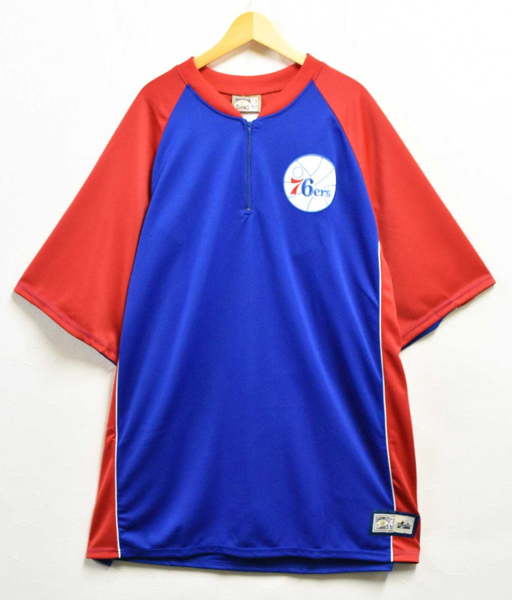 ビッグサイズ マジェスティック HARDWOOD CLASSICS NBA Philadelphia 76ers ハーフジップ ゲームシャツ 4XL相当(39267