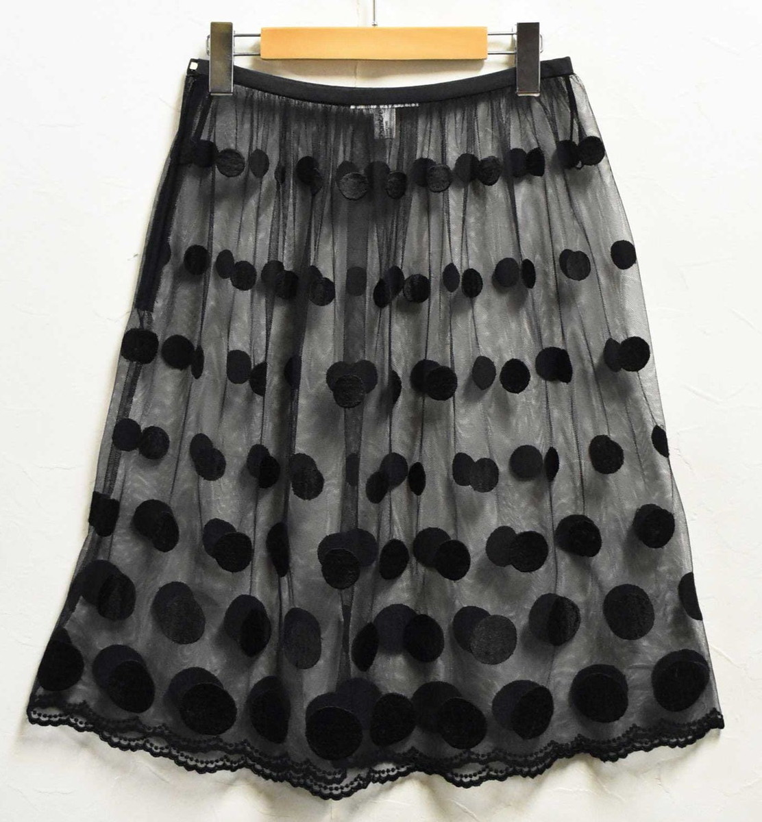 ローブドシャンブル コム・デ・ギャルソン チュールスカート ミディアム丈 ドット柄刺繍 ブラック レディースM(25341の画像2