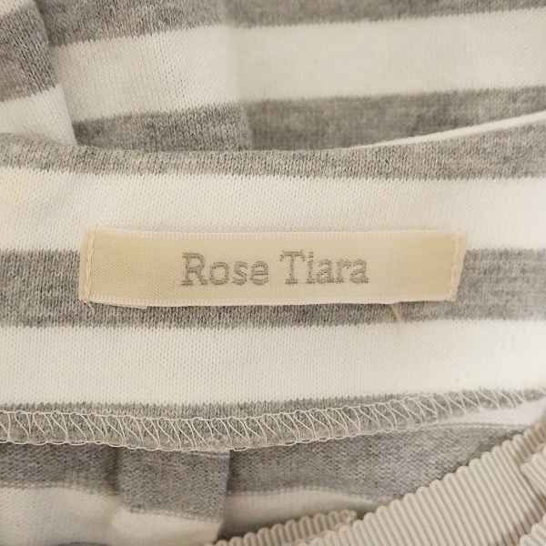 #snc ローズティアラ Rose Tiara ワンピース 50 グレー 白 ボーダー 花柄 大きいサイズ 半袖 ファスナー レディース [791461]の画像5