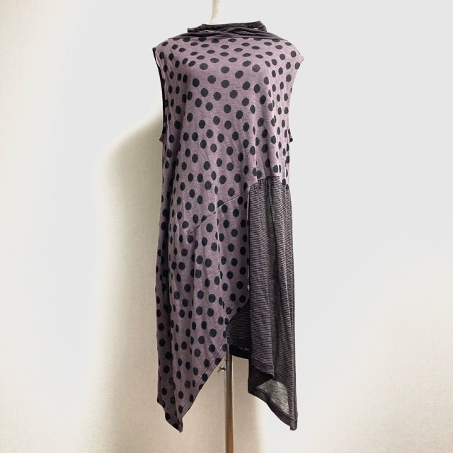 #sncjiusenso Uni ko. rain Sensounico tunic 40 purple black no sleeve dot border lady's [804596]