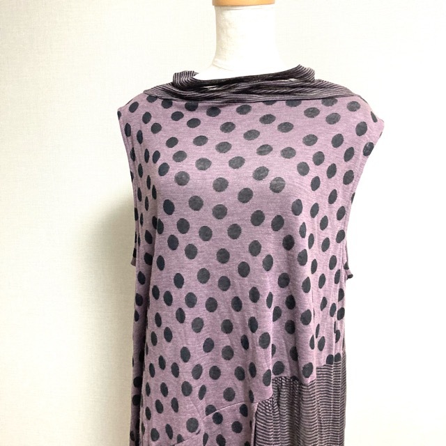 #sncjiusenso Uni ko. rain Sensounico tunic 40 purple black no sleeve dot border lady's [804596]