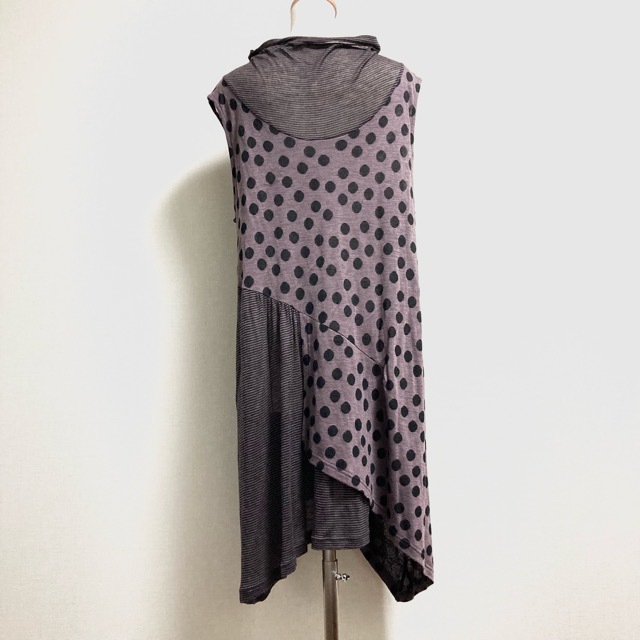 #sncjiusenso Uni ko. rain Sensounico tunic 40 purple black no sleeve dot border lady's [804596]