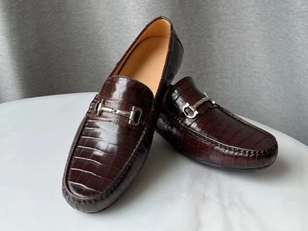  driving shoes size possible selection wani leather crocodile original leather slip-on shoes men's shoes leather shoes Loafer leather shoes bit metal fittings tea color 