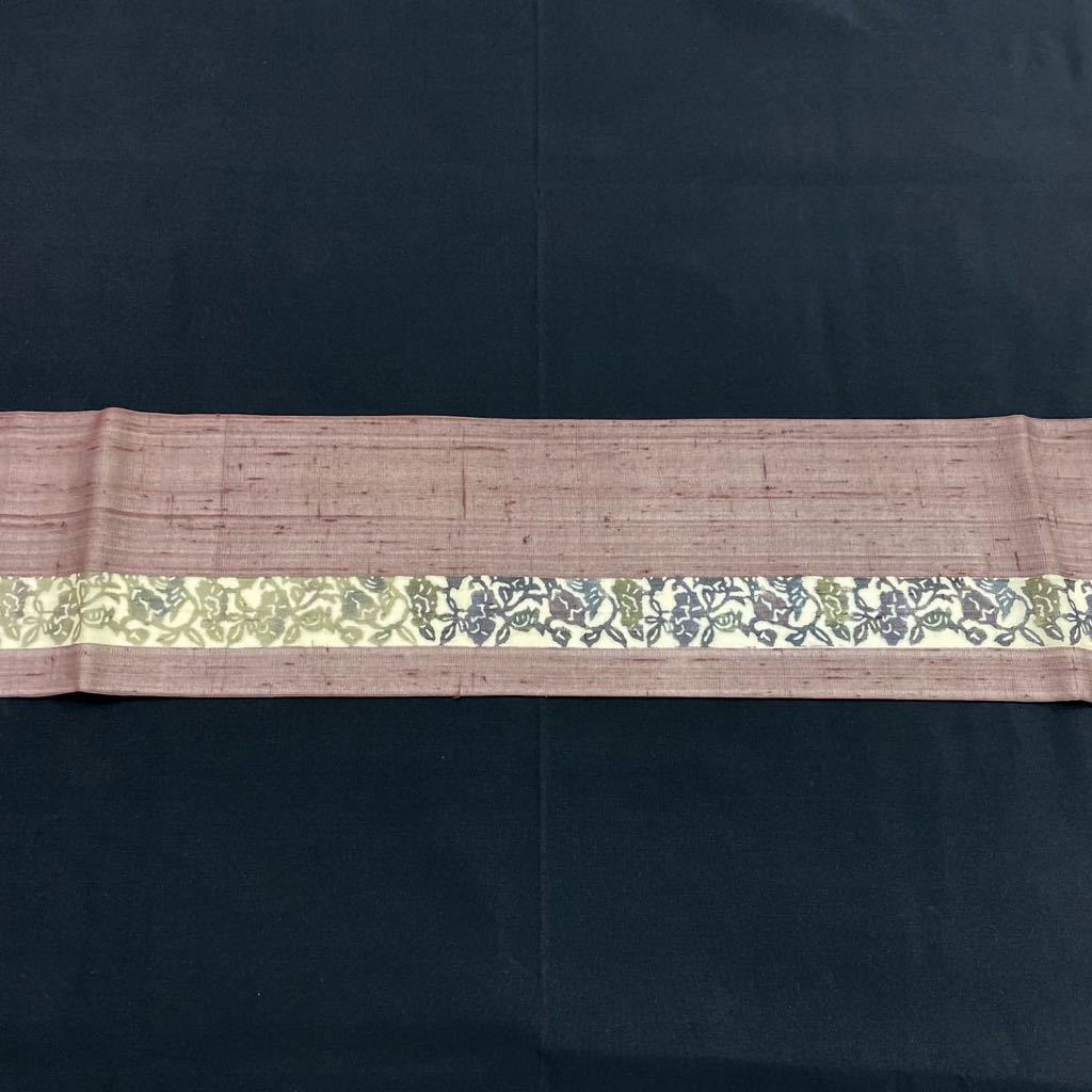 着物月花 型絵染 絹芭蕉 紗紬 品のある花 夏9寸名古屋帯 未使用品