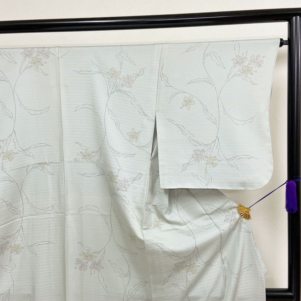 着物月花 単衣 可憐な花 小紋 未使用品 正絹 縮緬 居敷当て付き ki085