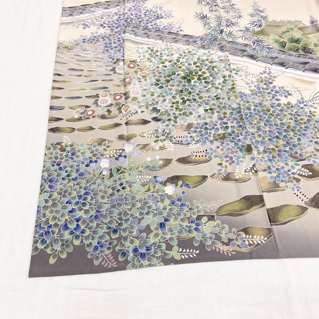 着物月花林静穂手描き友禅品のある花単衣訪問着正絹縮緬居敷当て付き