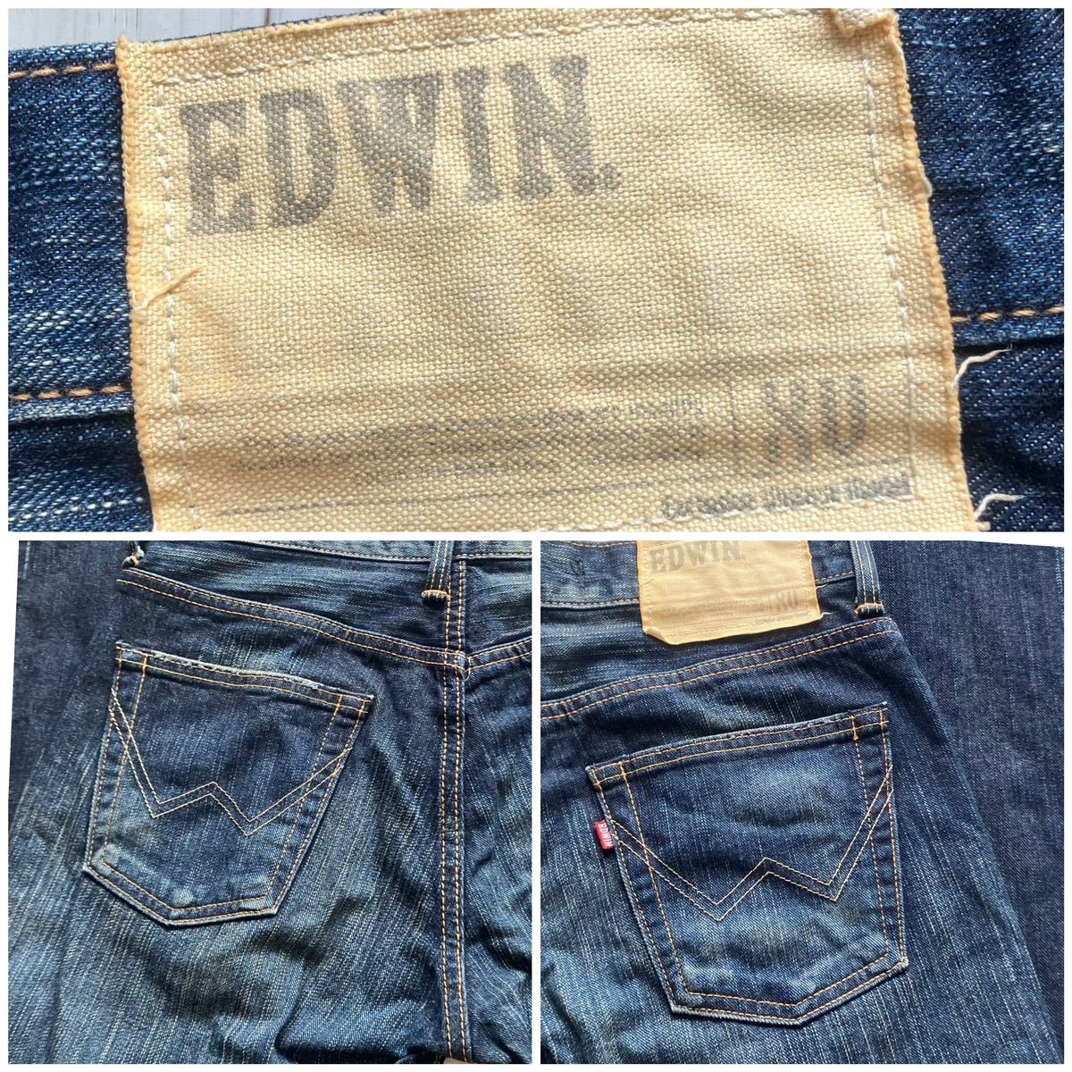  быстрое решение W29 Edwin EDWIN 401XV flair серия Denim ботинки cut длина .. джинсы сделано в Японии хлопок 100% orange желтый стежок б/у hige обработка 