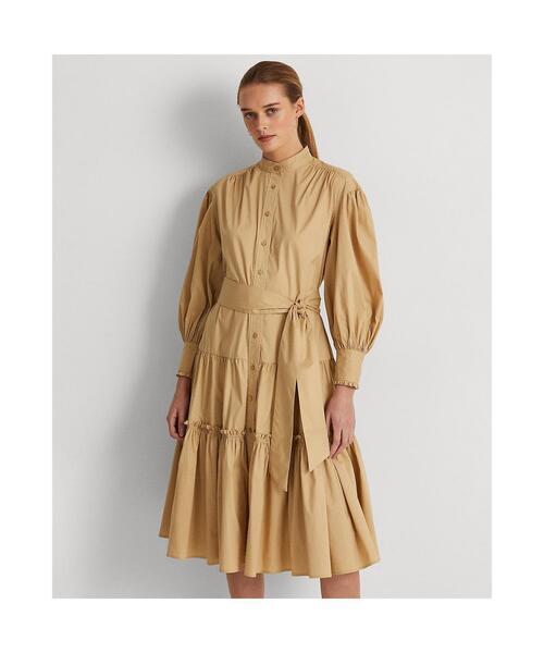 新品 未使用 LAUREN RALPH LAUREN ワンピース シャツドレス ローレン ラルフ ローレン タグ付き ベージュ フリル 即決価格 送料無料 人気