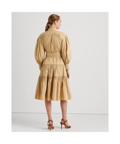 新品 未使用 LAUREN RALPH LAUREN ワンピース シャツドレス ローレン ラルフ ローレン タグ付き ベージュ フリル 即決価格 送料無料 人気