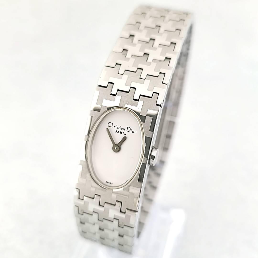 ☆【美品稼働品】Christian Dior クリスチャンディオール D70-100 SS ホワイト文字盤 クオーツ レディース腕時計_画像1