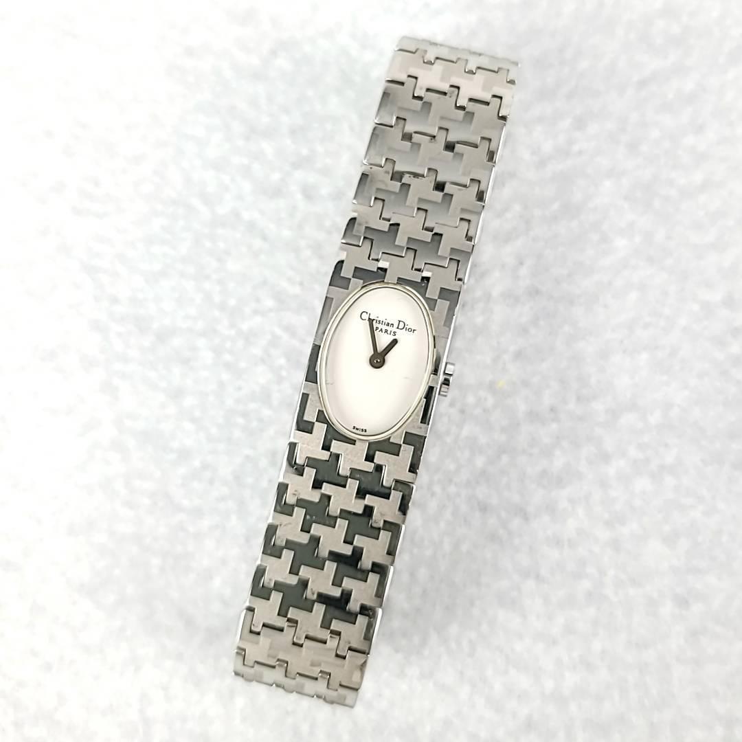 ☆【美品稼働品】Christian Dior クリスチャンディオール D70-100 SS ホワイト文字盤 クオーツ レディース腕時計_画像4