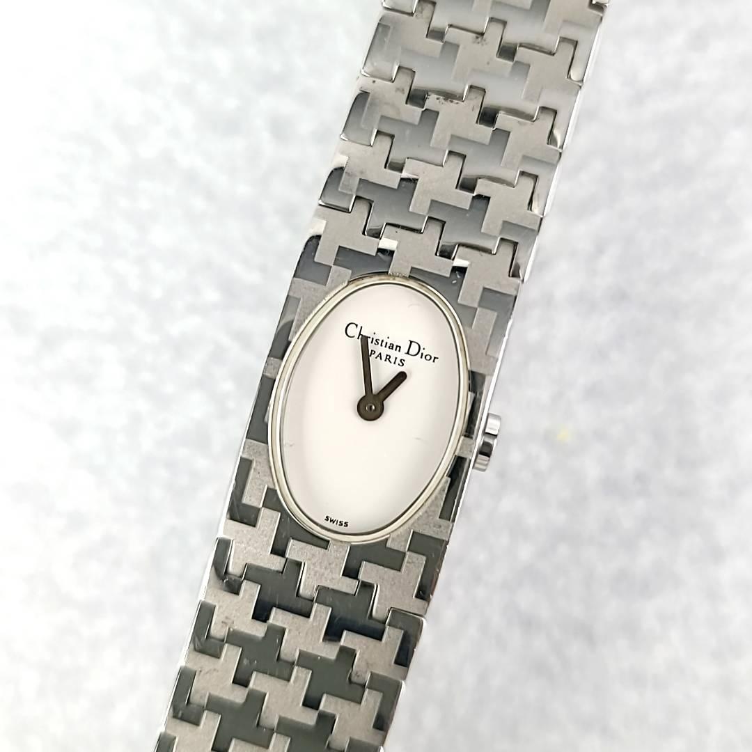 ☆【美品稼働品】Christian Dior クリスチャンディオール D70-100 SS ホワイト文字盤 クオーツ レディース腕時計_画像5