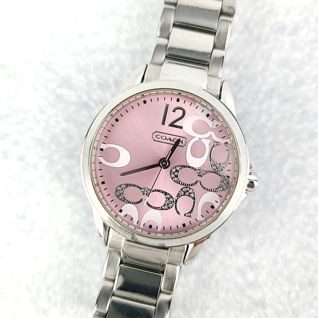 美品稼働品】COACH コーチ CA 13 7 14 0647 SS ピンク文字盤 美品稼働品】COACH コーチ CA 13 7 14 0647 SS ピンク文字盤