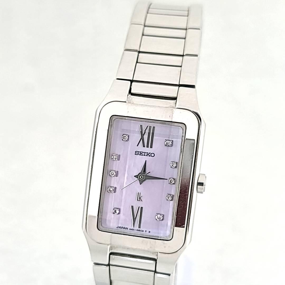 ★【美品稼働品】SEIKO セイコー QZ ルキア 1N01-0BY0 ピンクシェル文字盤 石付 カットガラス スクエア レディース腕時計