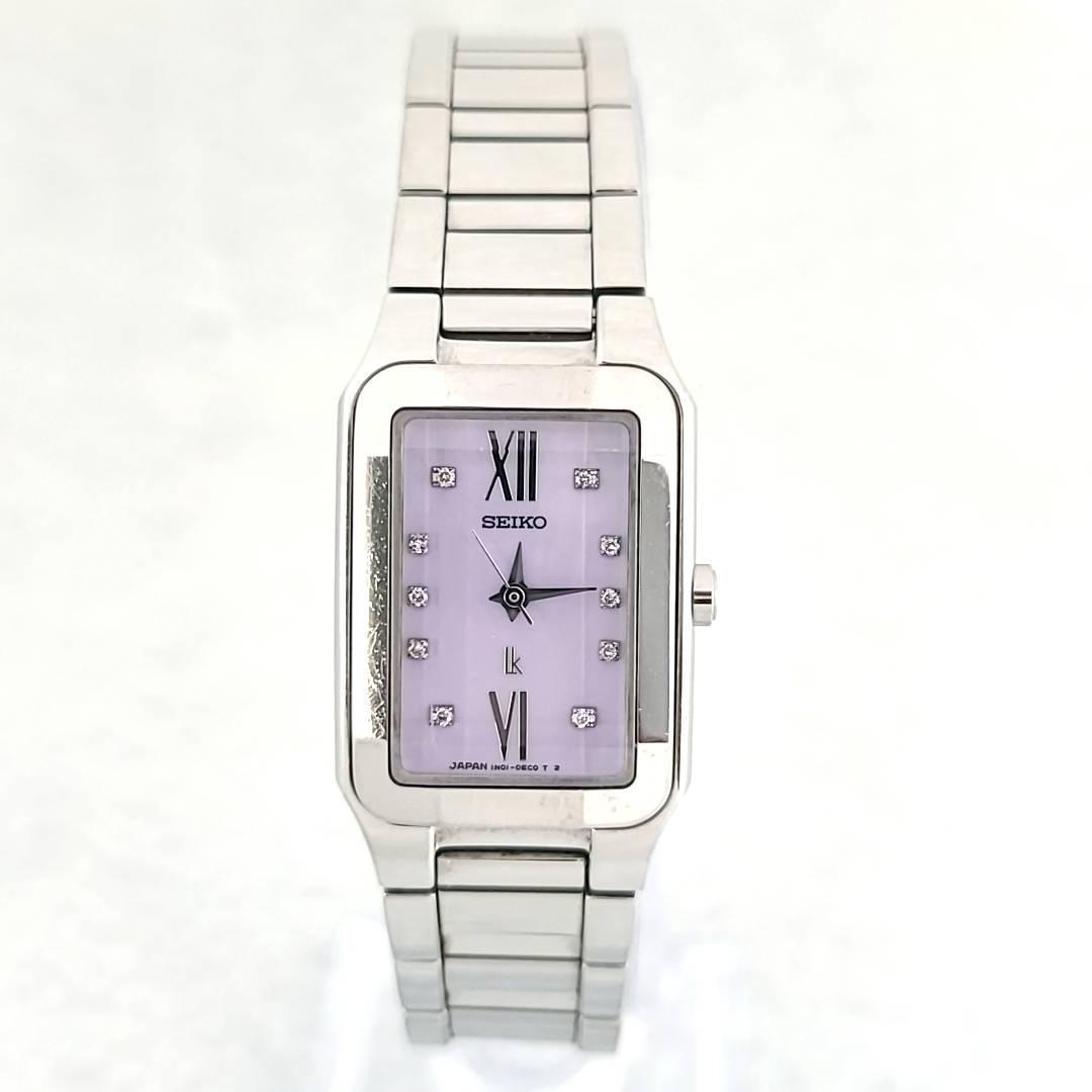 ★【美品稼働品】SEIKO セイコー QZ ルキア 1N01-0BY0 ピンクシェル文字盤 石付 カットガラス スクエア レディース腕時計