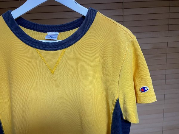 【必見です 激安 内タグ文字消え】Champion チャンピオン リバースウィーブ ヘビーウェイト 切替え Vガゼット 半袖 Tシャツ M イエロー系_画像4