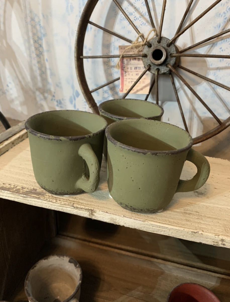  antique . house / gardening commerce material / car Be Schic garden ornament / planter ( cup 3 piece set )green/ # garden miscellaneous goods 