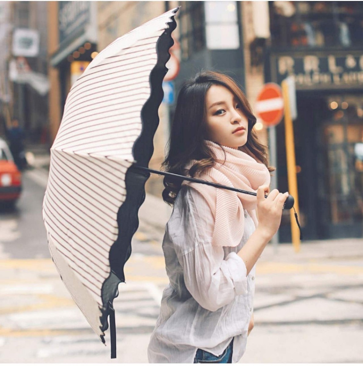 オシャレ 折り畳み傘 日傘 晴雨兼用 UVカット ストライプ 撥水 傘