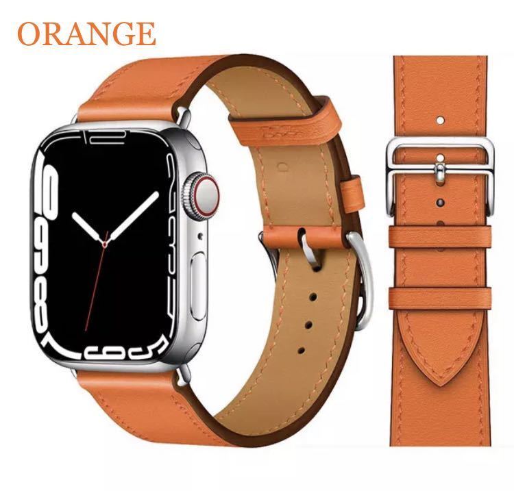 Apple Watch iPhone кожа частота Series частота ремень AppleWatch Apple часы частота 42mm 44mm 45mm orange оранжевый кожа натуральная кожа 