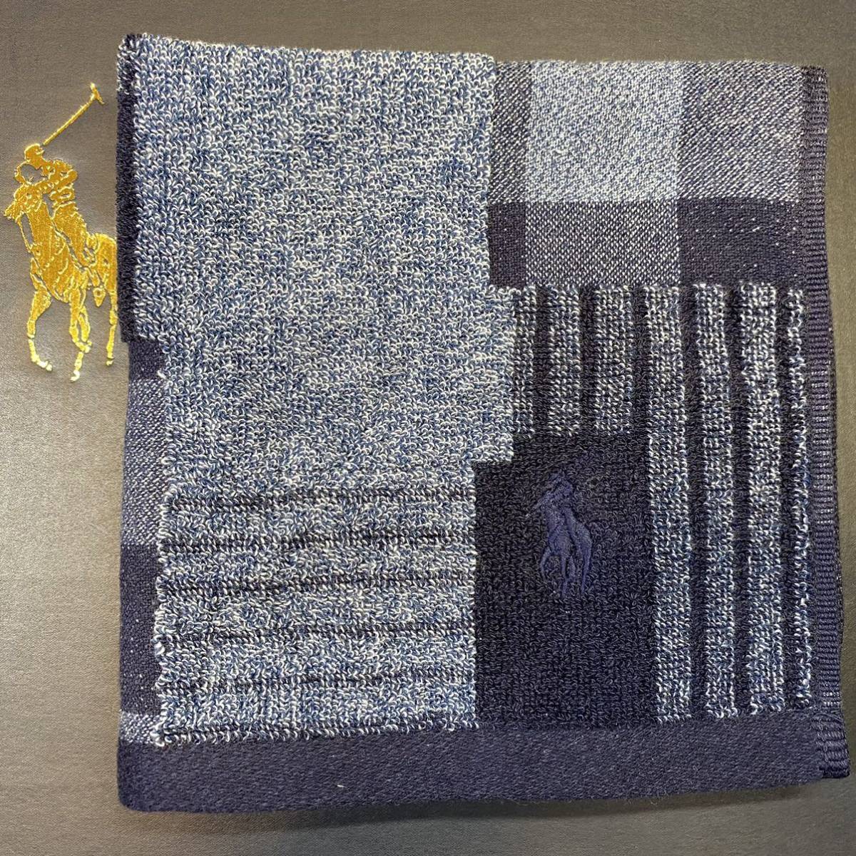 新品タグ付ツカモト日本製今治産ラルフローレンRALPH LAURENローズバリーパッチワークPONY刺繍Indigoウオッシュタオルハンドタオルハンカチ_RALPH LAUREN御得意American Countryな一枚