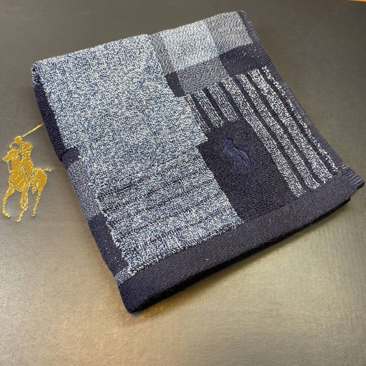 新品タグ付ツカモト日本製今治産ラルフローレンRALPH LAURENローズバリーパッチワークPONY刺繍Indigoウオッシュタオルハンドタオルハンカチ_風合抜群高吸水しっかりと厚みのあるタオル