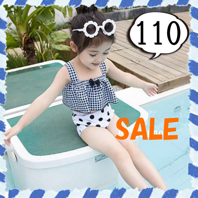 セール 新品 水着 110 キッズ ベビー チェック ドット ビキニ 女の子 韓国 子供服 セパレート 海 旅行 プール スイミング 夏 リボン 
