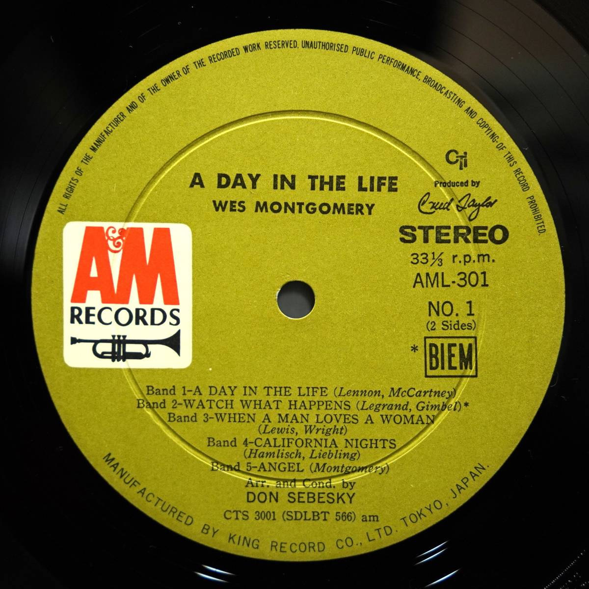 LP　国内盤　Wes Montgomery/A Day In The Life/A&M Records AML 301_画像4