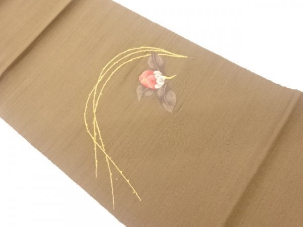【超安い】 宗sou 手織り紬椿に枝蕾模様織出し名古屋帯【リサイクル】【着】 仕立て上がり