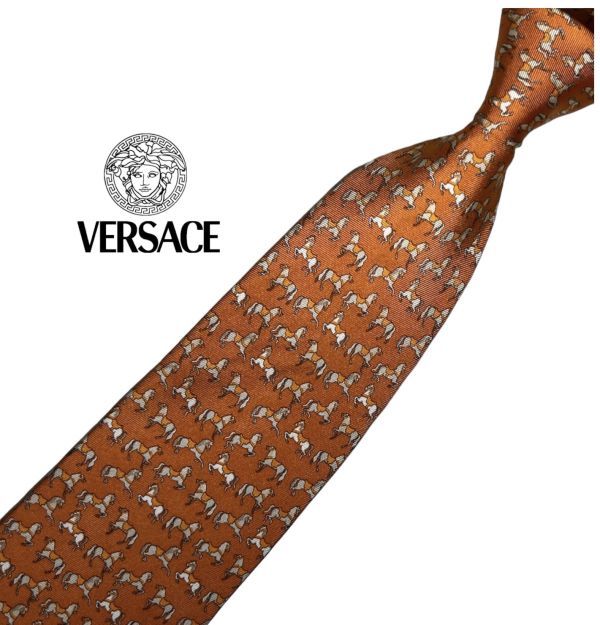 VERSACE ネクタイ やや細め ホース パターン柄 ヴェルサーチェ 総柄 USED 中古 t282_画像1