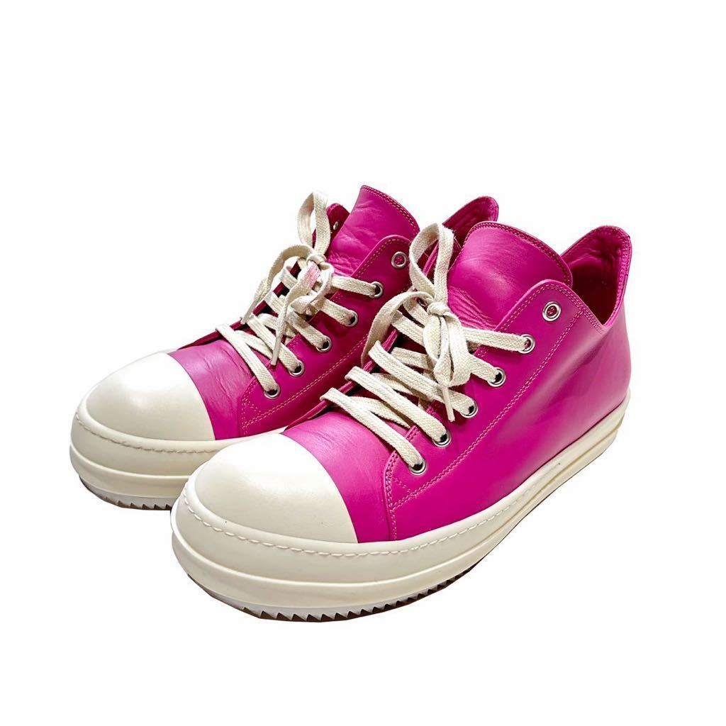 希少 Rick Owens リックオウエンス ラモーンズ レザー 41 ピンクスニーカー ローカット ジオバス leather Low Sneaker pink ダークシャドウ_画像2