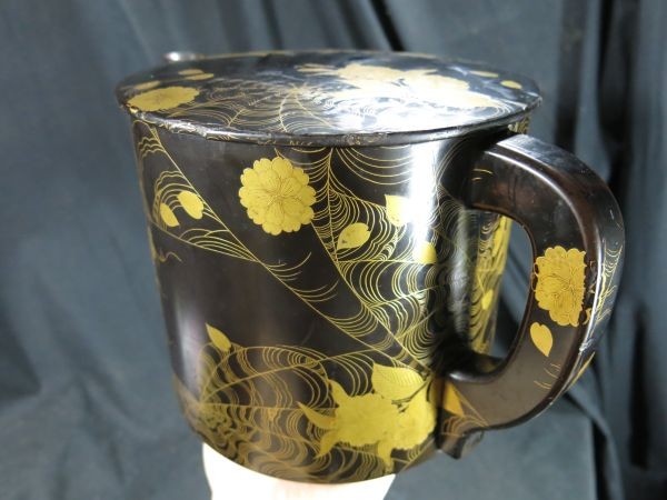 A　蜘蛛の巣に桜蒔絵湯桶　江戸時代中期　名品　漆器　漆工　飲食器　高級品　文化財　蒔絵　塗りもの　根来　調度品_画像9