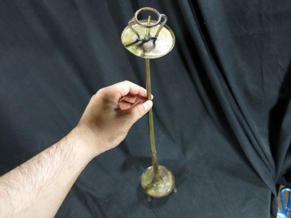 A　黄銅可変式兼用手燭台　博物館級　江戸時代　珍品　燭台　金工　手燭　灯り　ろうそく　蝋燭　文化財　明かり　電灯　電球　ランプ