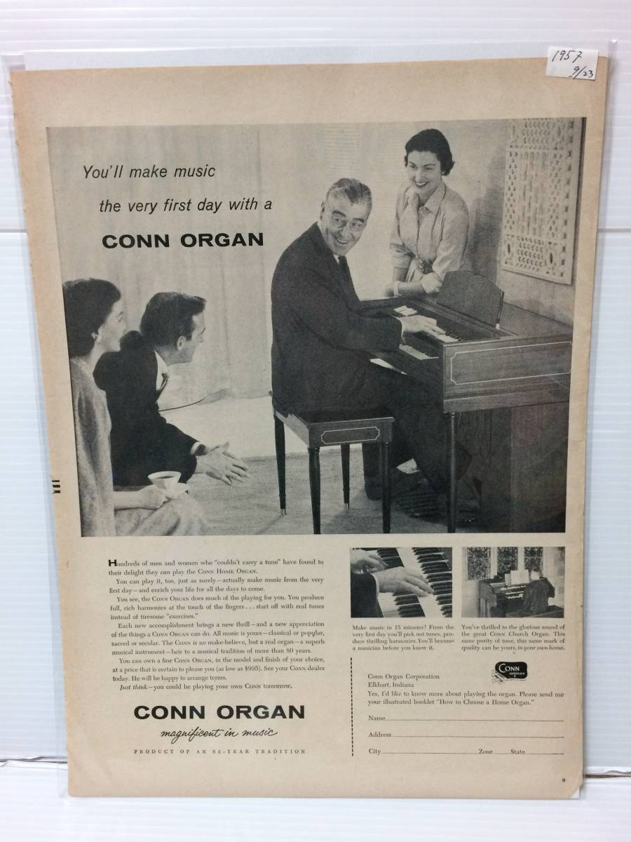 1957年9月23日号LIFE誌広告切り抜き【CONN ORGAN/オルガン】アメリカ買い付け品used50s 音楽インテリア_画像1