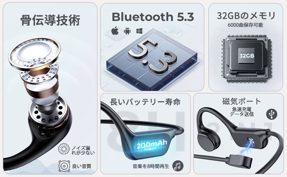 うのにもお得な情報満載! 骨伝導イヤホン 耳を塞がない 内蔵32Gメモリ