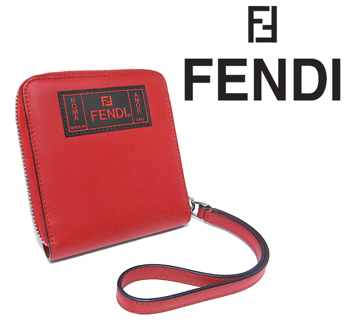 売上最安値 【送料無料 美品】 フェンディ FENDI ラウンドファスナー 二つ折り財布 ROMA レザー レッド ブラック メンズ レディース コンパクト ミニ