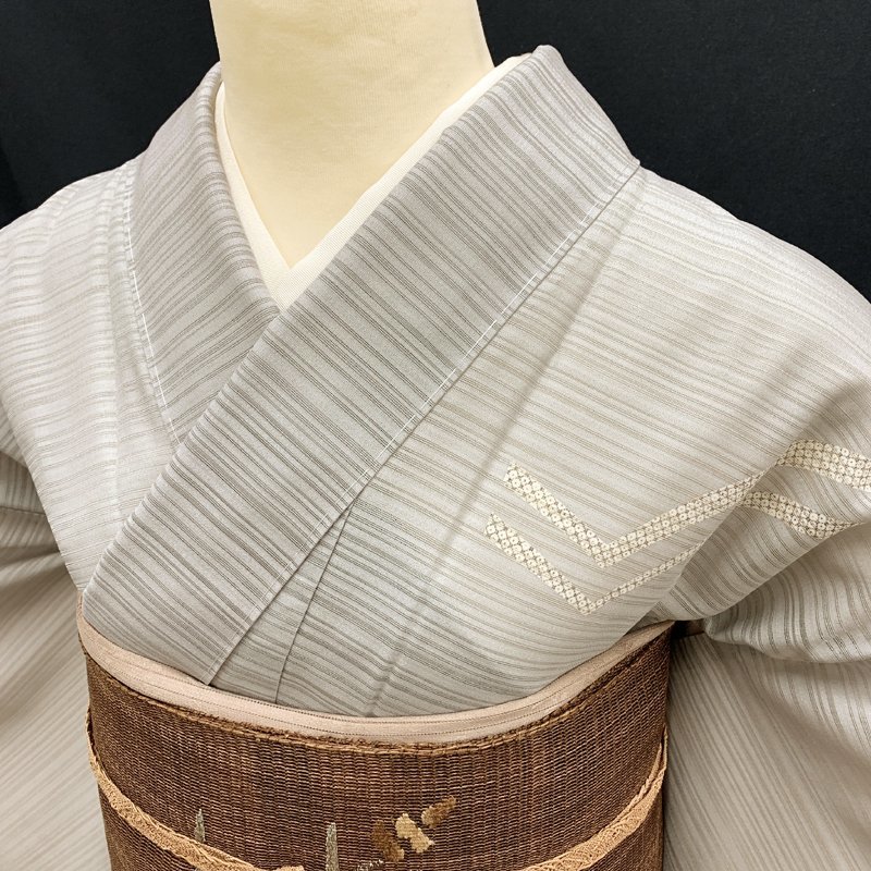 銀座きしや○夏物 付下げ 変わり絽 刺繍 グレー 染疋田 金彩 一つ紋