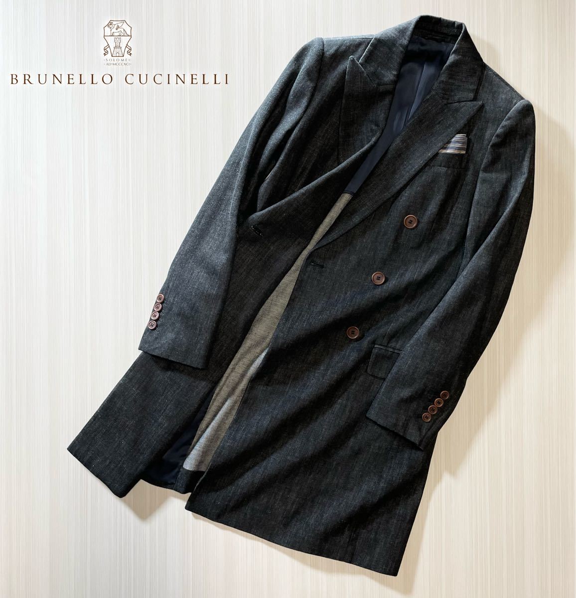 I85☆美品☆極上ブラックデニムコート ブルネロクチネリ BRUNELLO