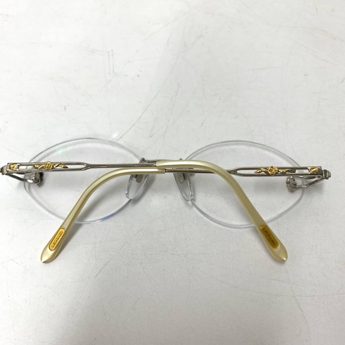 LEONALD 眼鏡 メガネフレーム LEO18M WKGP 度入り シルバー裝飾 日本製