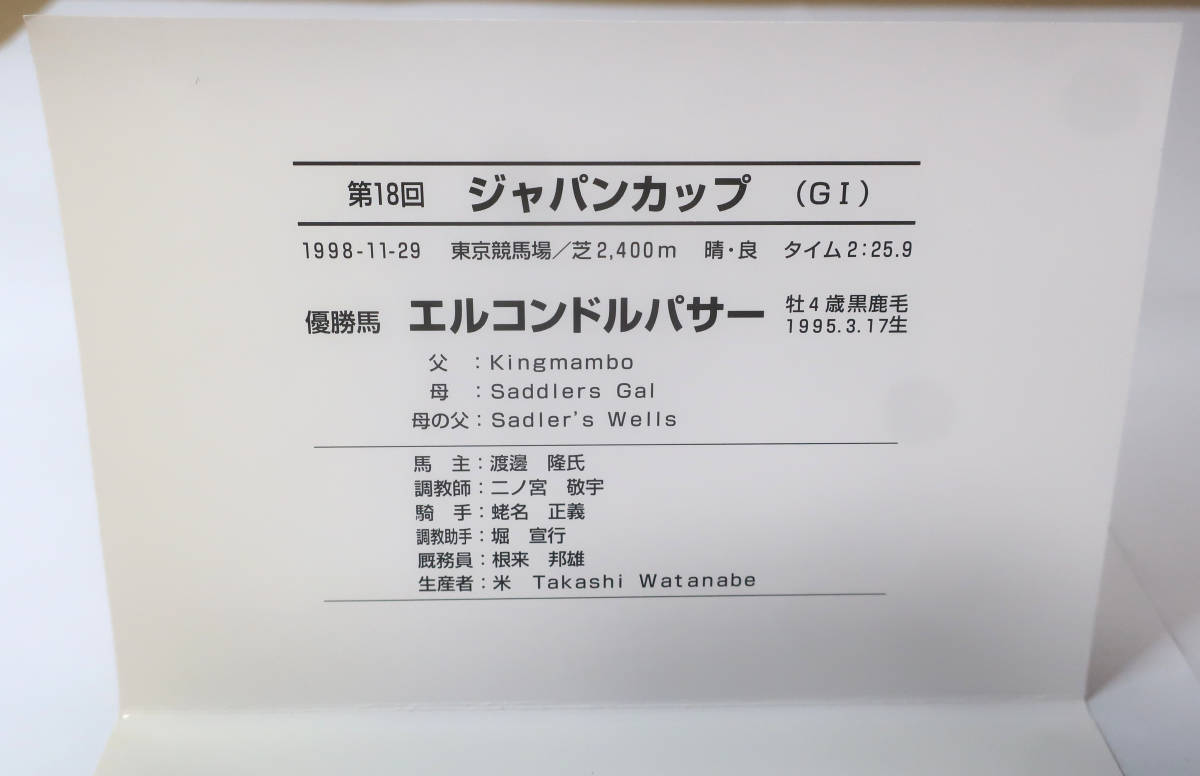 【競馬テレホンカード】エルコンドルパサー 第18回ジャパンカップ(G1) 優勝記念テレカ(台紙付き)_画像4