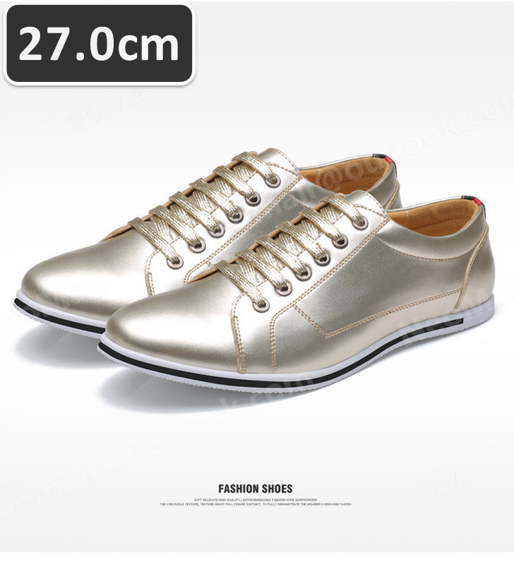 メンズ カジュアル スニーカー ゴールド サイズ 27.0cm 革靴 靴 カジュアル 屈曲性 通勤 軽量 インポート品【n044】