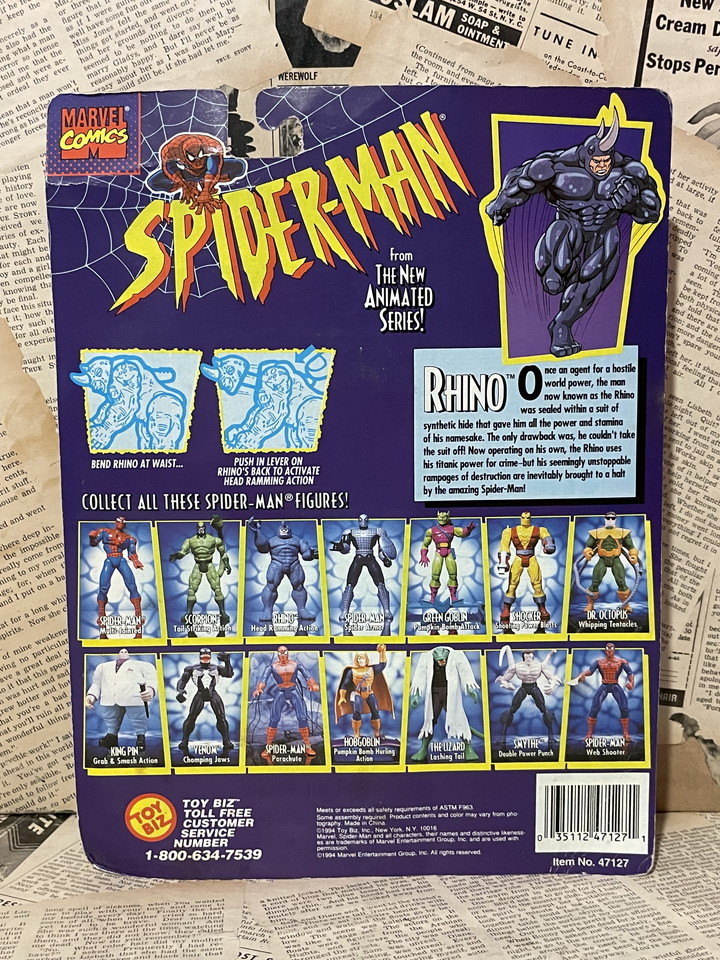 ☆1990年代/スパイダーマン/フィギュア/即決ビンテージ/トイビズ/Spider-Man/Action Figure(Rhino/MOC) MA-097_画像3