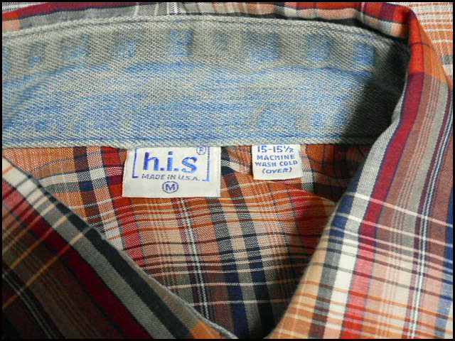 ★珍しいデニムの切り替えが◎な1枚★Made in USA製アメリカ製h.i.s.エイチ・アイ・エスビンテージポリエステルチェックシャツ70s70年代M_画像8