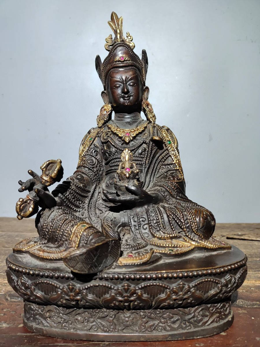 ▽鴻▽ 銅製 描金 寶石嵌 密宗仏像 置物 古賞物 中国古玩 中国古美術