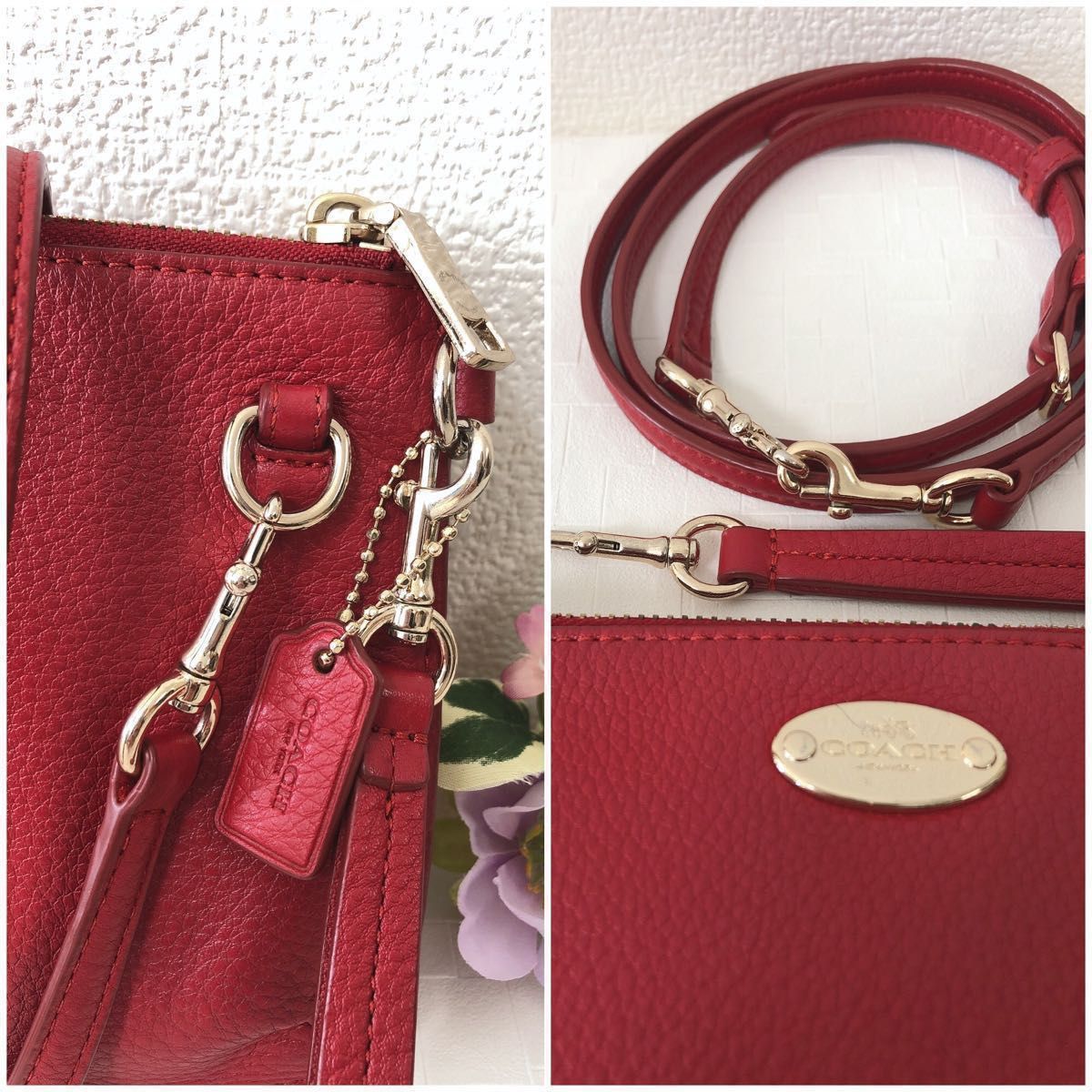 COACH レッド バックパック フロントポケット付き値引き交渉OKです コーチ COACH ショルダーバッグ クラッチロゴ レザー 赤 レッド