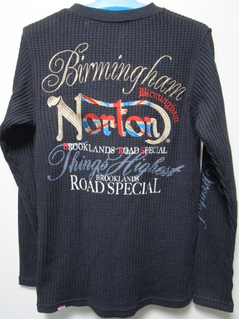 Norton サーマル長袖Ｔシャツ・Ｓ・黒／ブラック（ノートンモーターサイクルワッフル地ロンＴシャツ英国バイクメーカーオートバイウエア）_画像1