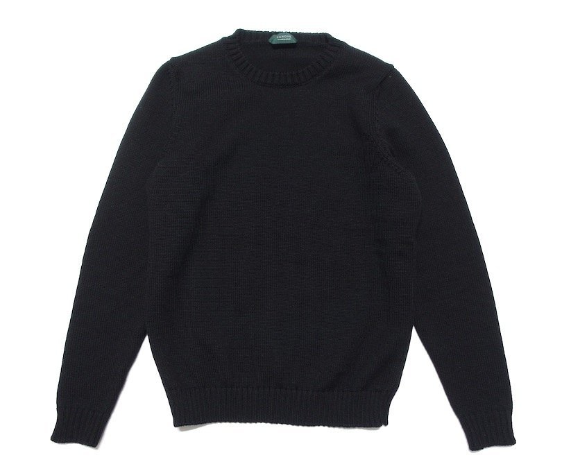 19AW 定価3.96万 美品 ZANONE ザノーネ GIRO MAGLIA 5G ヴァージンウール クルーネック ニット セーター 811258 Z0229 ブラック メンズ 48_画像1