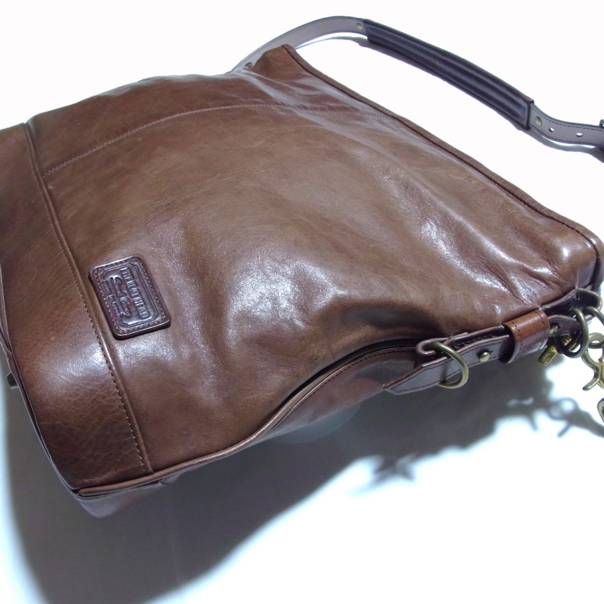 フラットヘッド ワックス ホースハイド レザー 2WAY ショルダーバッグ-
