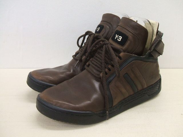 Y-3 US9.5 JP27.5 ハイカット APE779001 スニーカー ブラウン メンズ ワイスリー/Yohji 2-0803G F89067_画像1